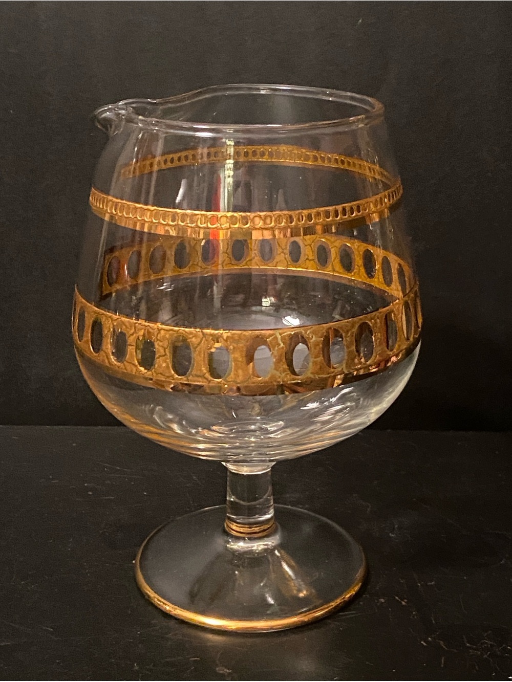 Culver Ltd MCM Gold Trim Stemmed Glass Pitcher